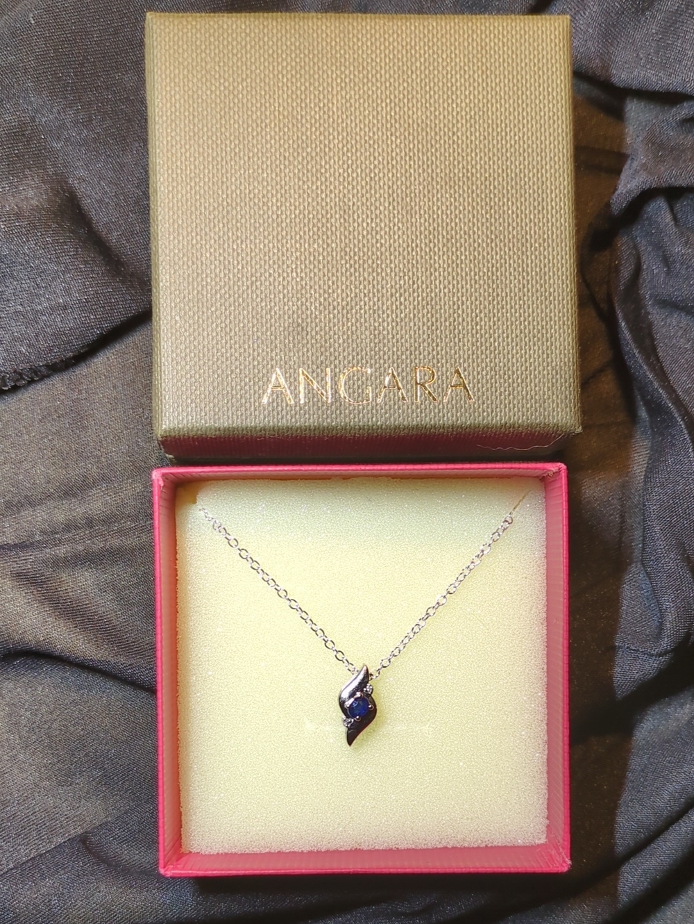 Angara Blue Oval Sapphire & Diamond Teardrop Pendant Necklace - Sterling Silver